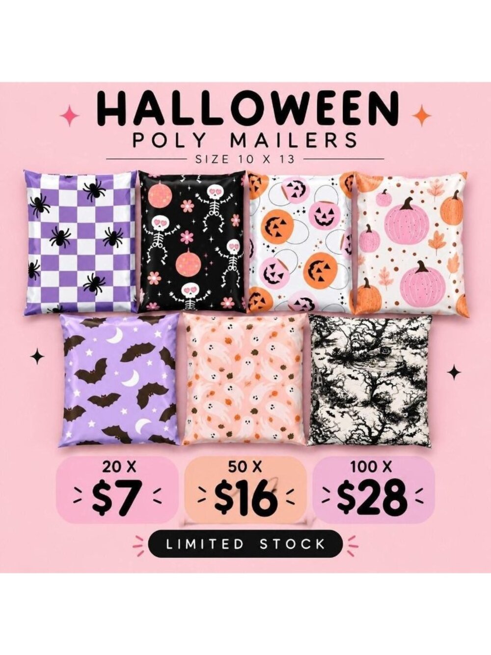 20 pack Halloween Poly Mailers Assorted Bundle 10x13